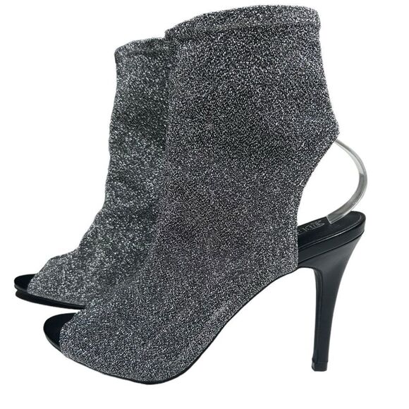 Brash Silver Sparkly High Heels Peep Toe Pumps Four inch Heel Bootie Open Back - Picture 6 of 12
